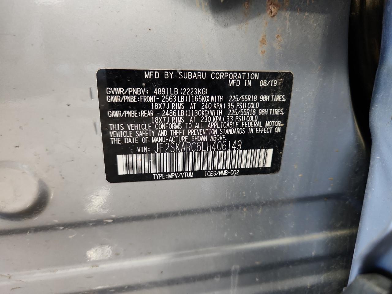 2020 Subaru Forester Sport VIN: JF2SKARC6LH406149 Lot: 83954655