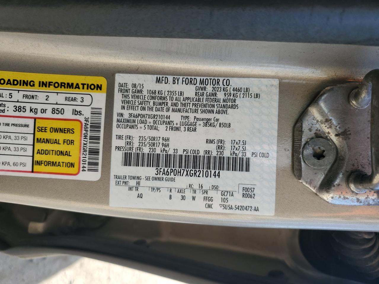 2016 Ford Fusion Se VIN: 3FA6P0H7XGR210144 Lot: 82192495