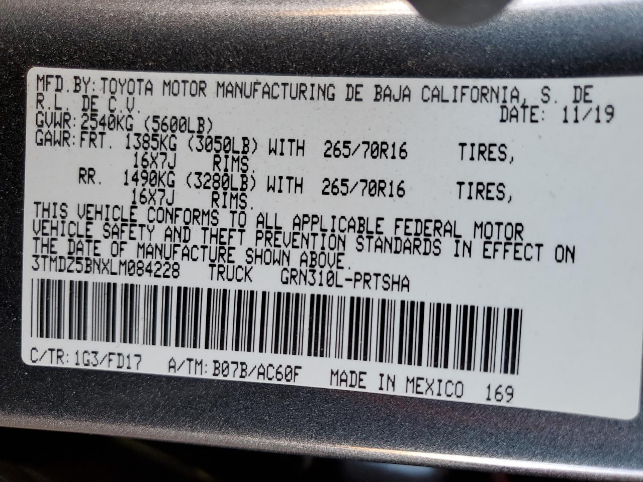 2020 Toyota Tacoma Double Cab VIN: 3TMDZ5BNXLM084228 Lot: 85544965