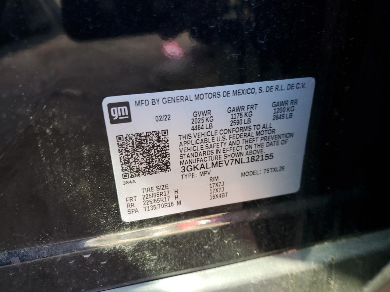 2022 GMC Terrain Sle VIN: 3GKALMEV7NL182155 Lot: 85760155