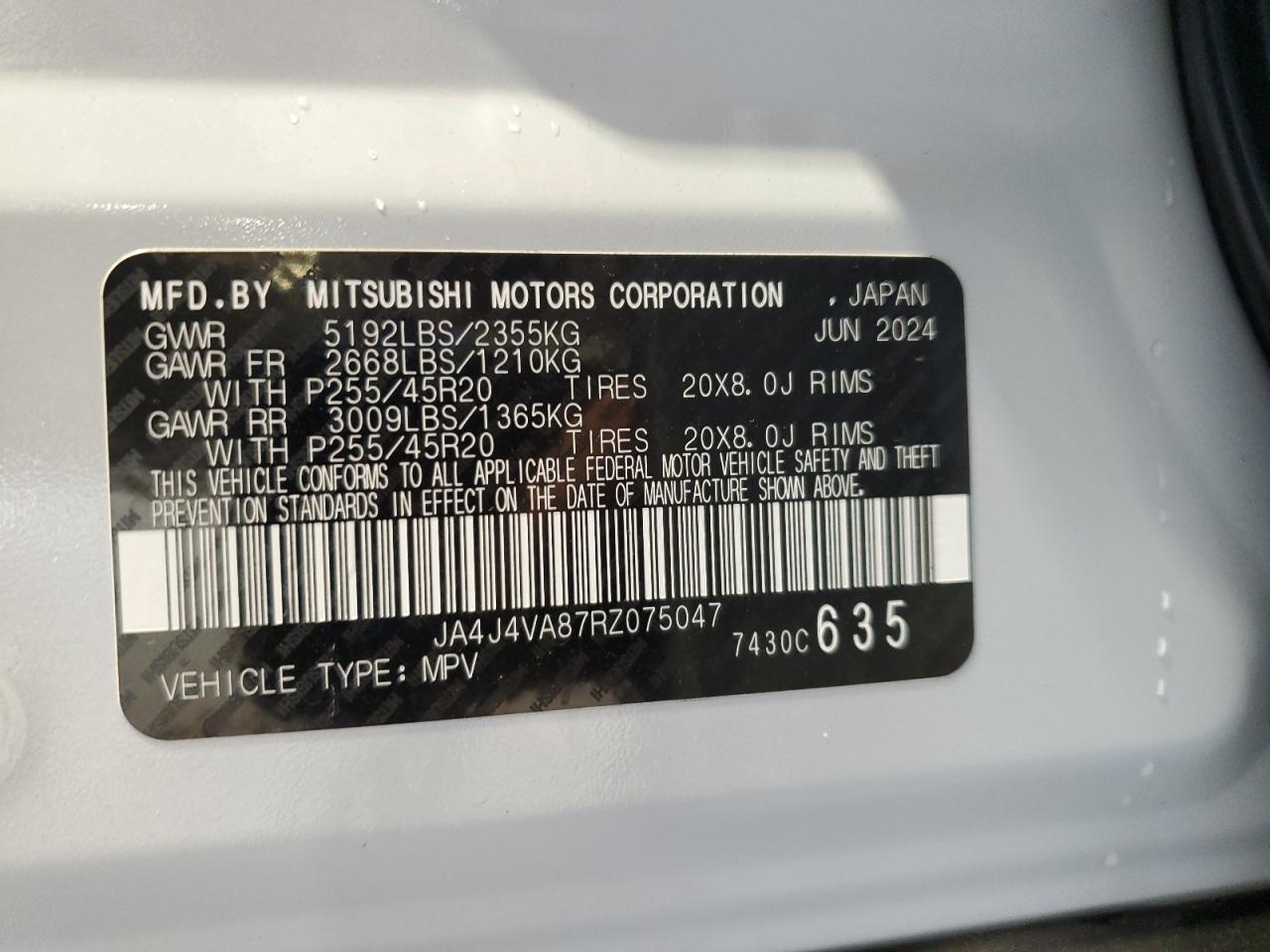 2024 Mitsubishi Outlander Se VIN: JA4J4VA87RZ075047 Lot: 86809185