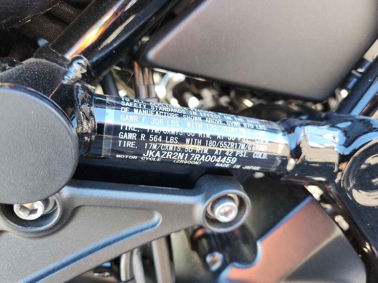 2024 Kawasaki Zr900 N VIN: JKAZR2N17RA004459 Lot: 86299955