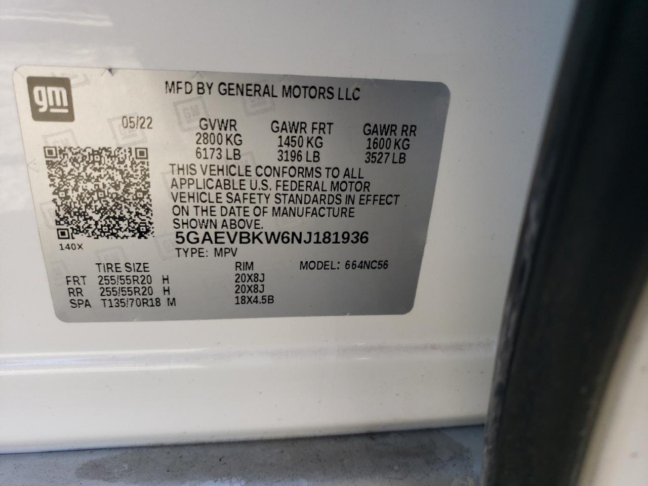 2022 Buick Enclave Premium VIN: 5GAEVBKW6NJ181936 Lot: 90059325