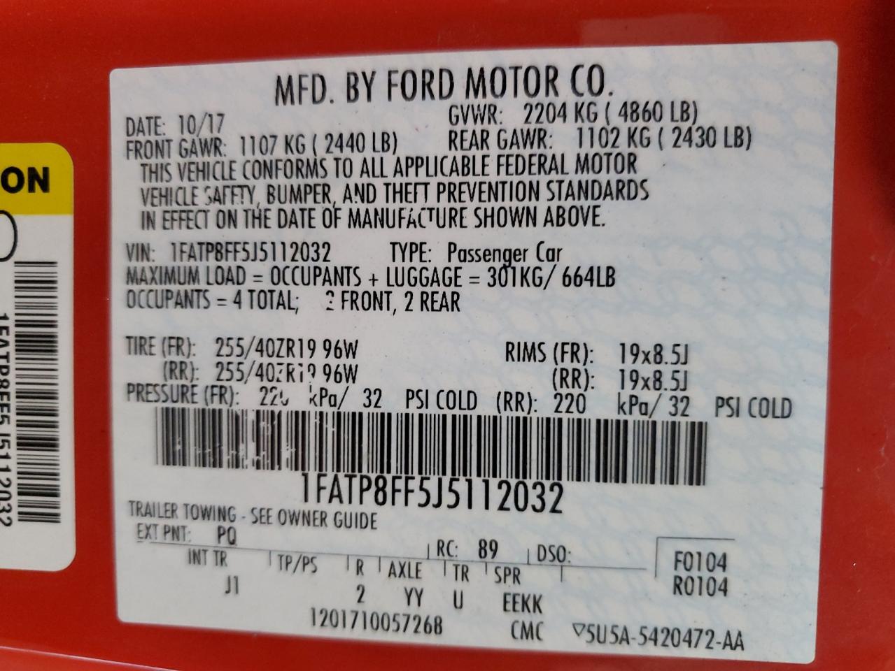 2018 Ford Mustang Gt VIN: 1FATP8FF5J5112032 Lot: 81724705