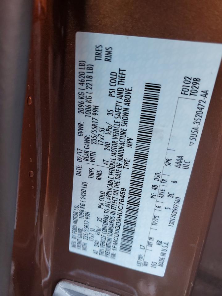 2017 Ford Escape Se VIN: 1FMCU0GD9HUC76459 Lot: 90418495