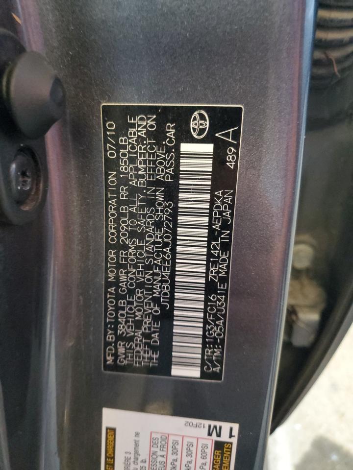 2010 Toyota Corolla Base VIN: JTDBU4EE6AJ072793 Lot: 84982615