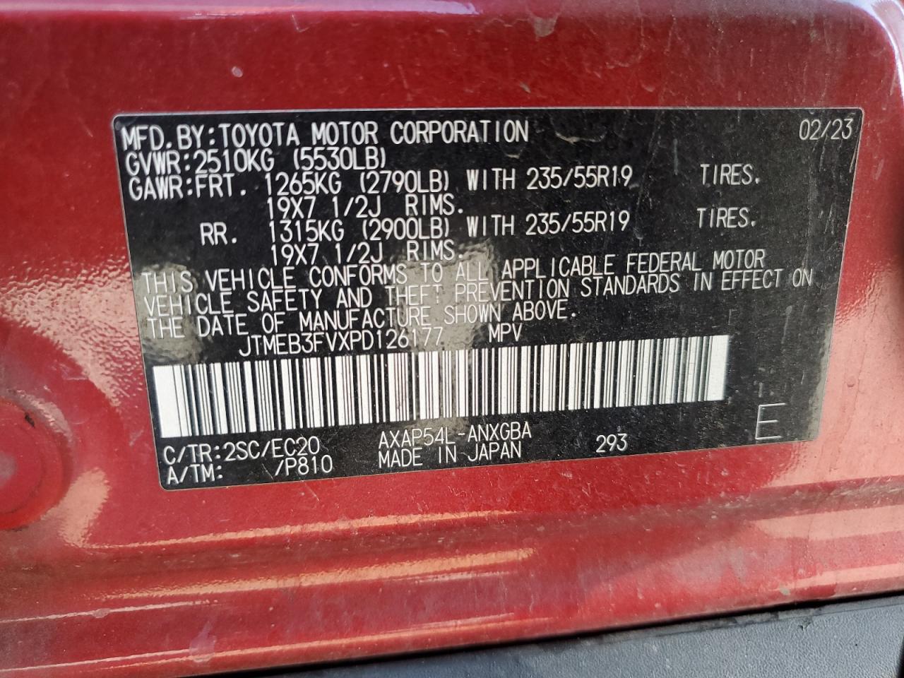 2023 Toyota Rav4 Prime Xse VIN: JTMEB3FVXPD126177 Lot: 86281835