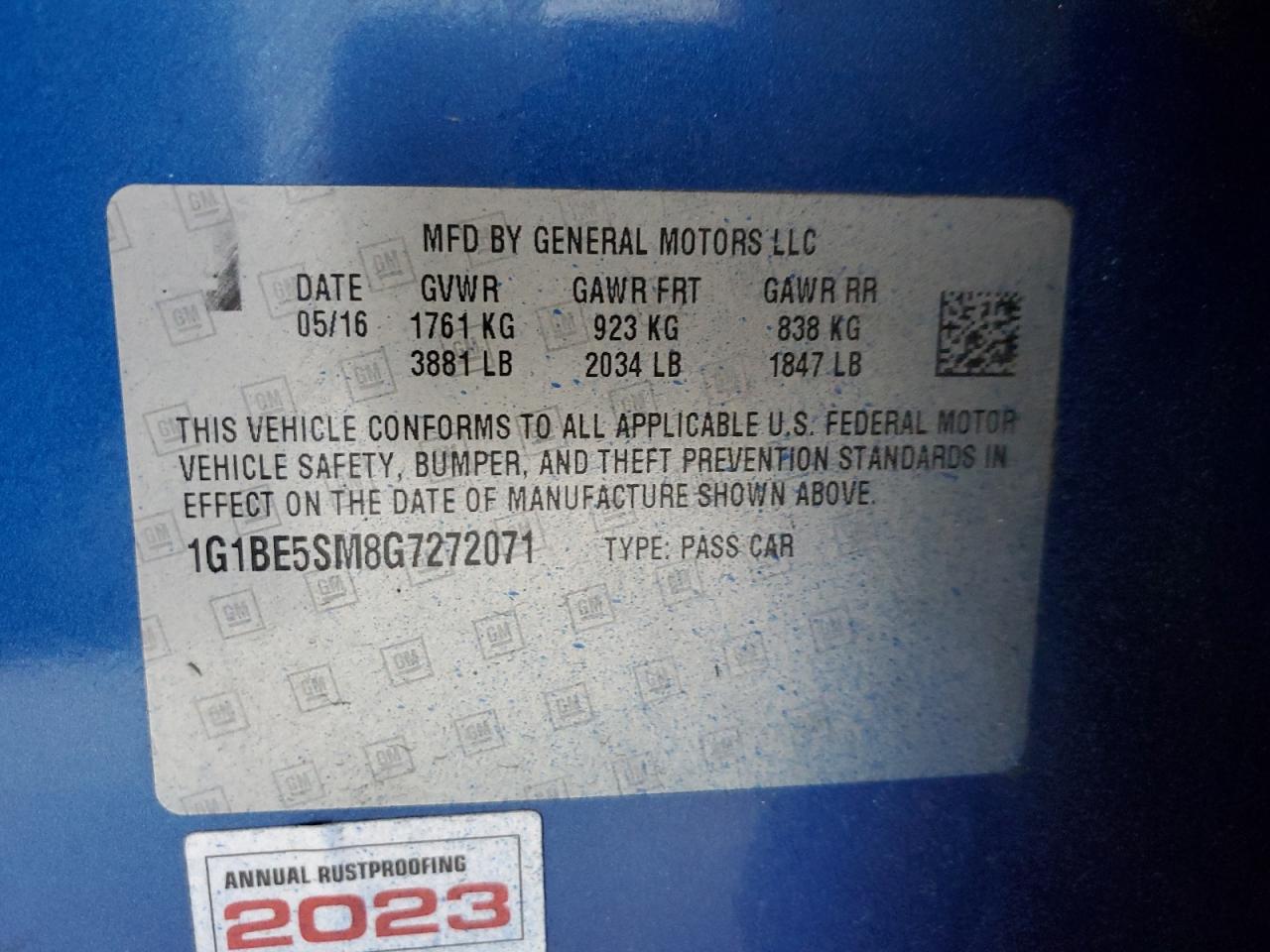 2016 Chevrolet Cruze Lt VIN: 1G1BE5SM8G7272071 Lot: 82241435
