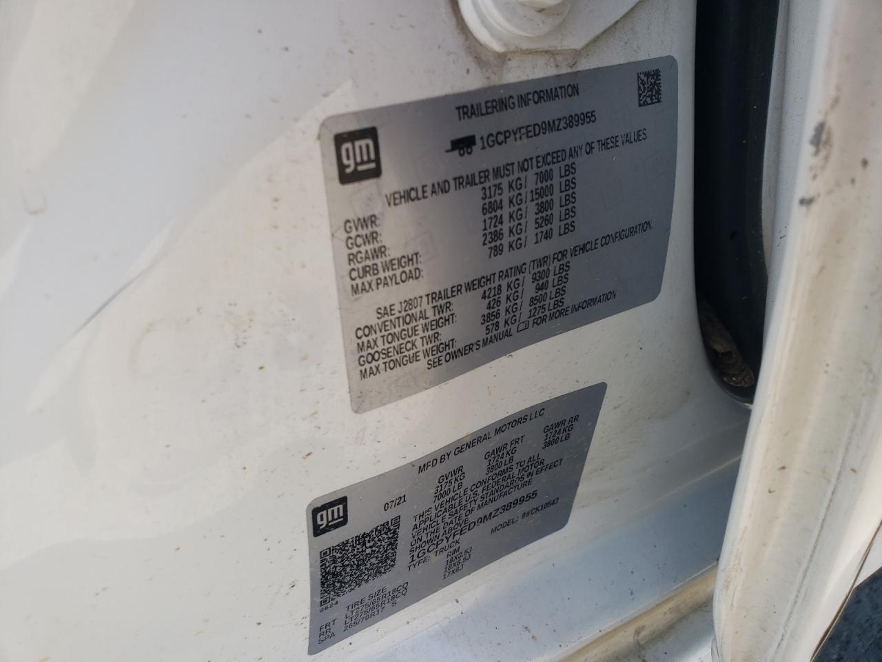 2021 Chevrolet Silverado K1500 Lt Trail Boss VIN: 1GCPYFED9MZ389955 Lot: 84436305