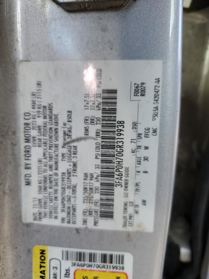 2016 Ford Fusion Se VIN: 3FA6P0H70GR319938 Lot: 85733675