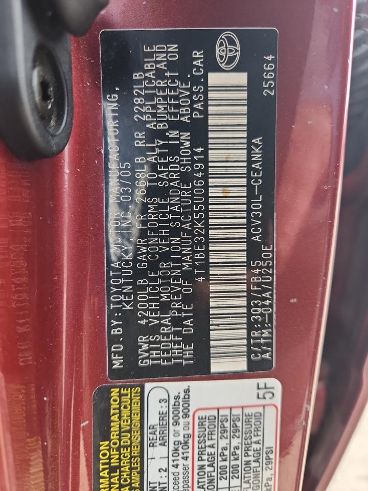 2005 Toyota Camry Le VIN: 4T1BE32K55U064914 Lot: 86274235