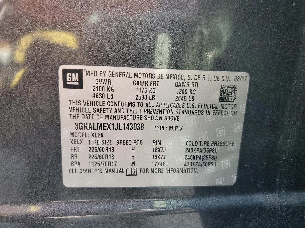 2018 GMC Terrain Sle VIN: 3GKALMEX1JL143038 Lot: 82471765