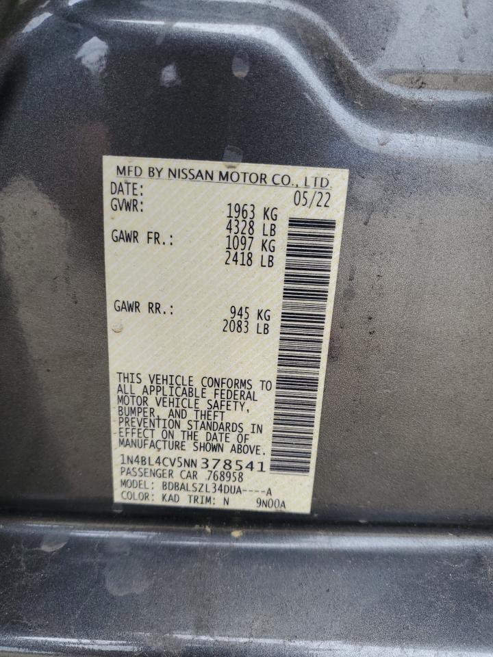 2022 Nissan Altima Sr VIN: 1N4BL4CV5NN378541 Lot: 85522885