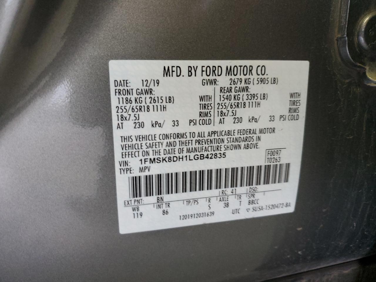 2020 Ford Explorer Xlt VIN: 1FMSK8DH1LGB42835 Lot: 82587625