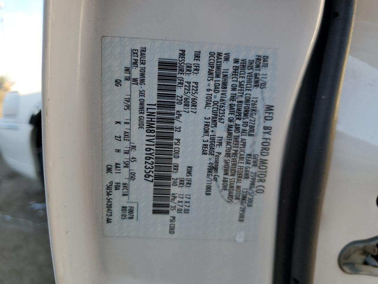 2006 Lincoln Town Car Signature VIN: 1LNHM81V16Y623567 Lot: 85897695