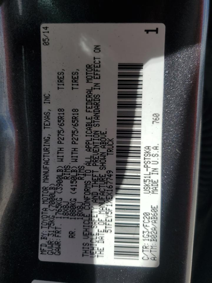 2014 Toyota Tundra Crewmax Sr5 VIN: 5TFEY5F1XEX167749 Lot: 84999585
