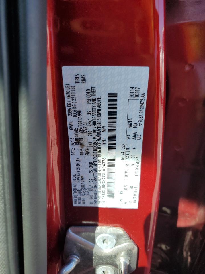 2016 Ford Escape Se VIN: 1FMCU0GX7GUA94378 Lot: 86233185