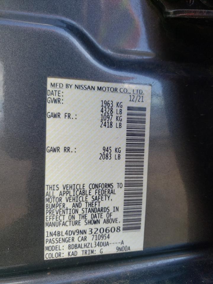 2022 Nissan Altima Sv VIN: 1N4BL4DV9NN320608 Lot: 84751305