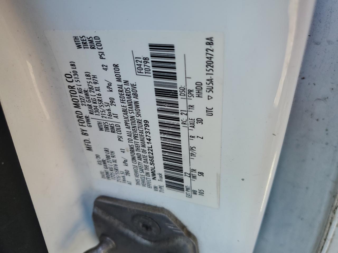 2020 Ford Transit Connect Xl VIN: NM0LS6E22L1473799 Lot: 85763625
