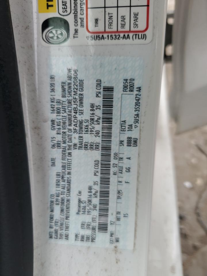 2015 Ford Fiesta Se VIN: 3FADP4BJ5FM220806 Lot: 85901515