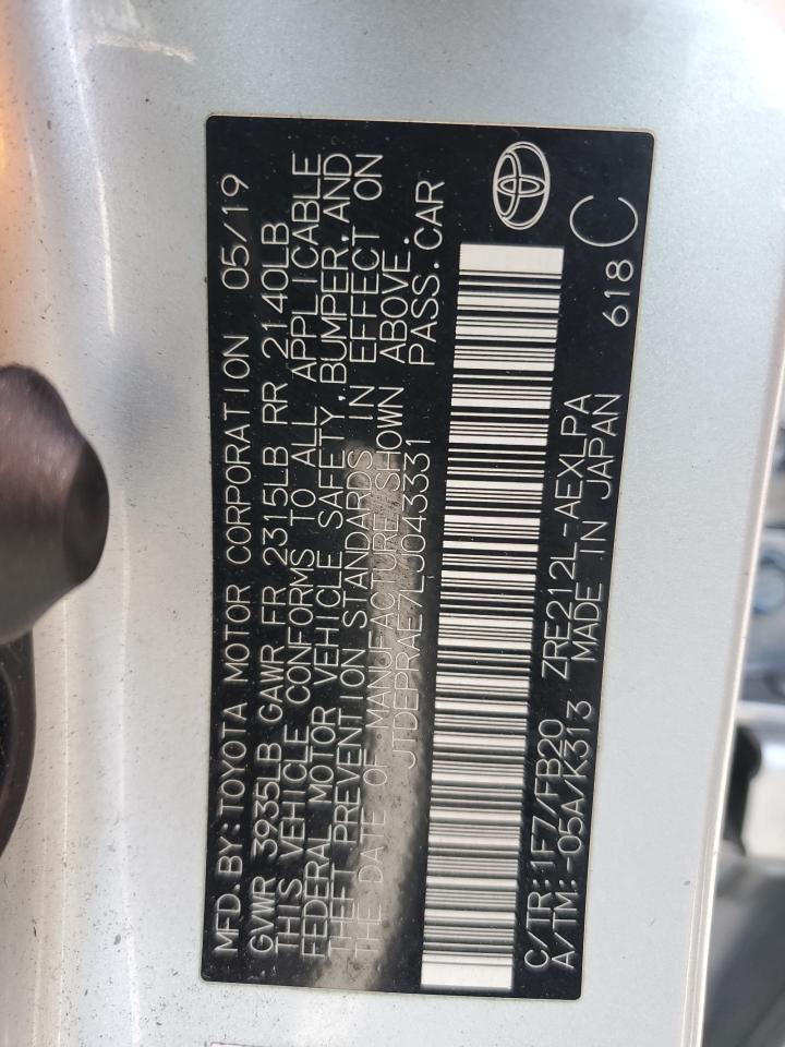 2020 Toyota Corolla Le VIN: JTDEPRAE7LJ043331 Lot: 85718225