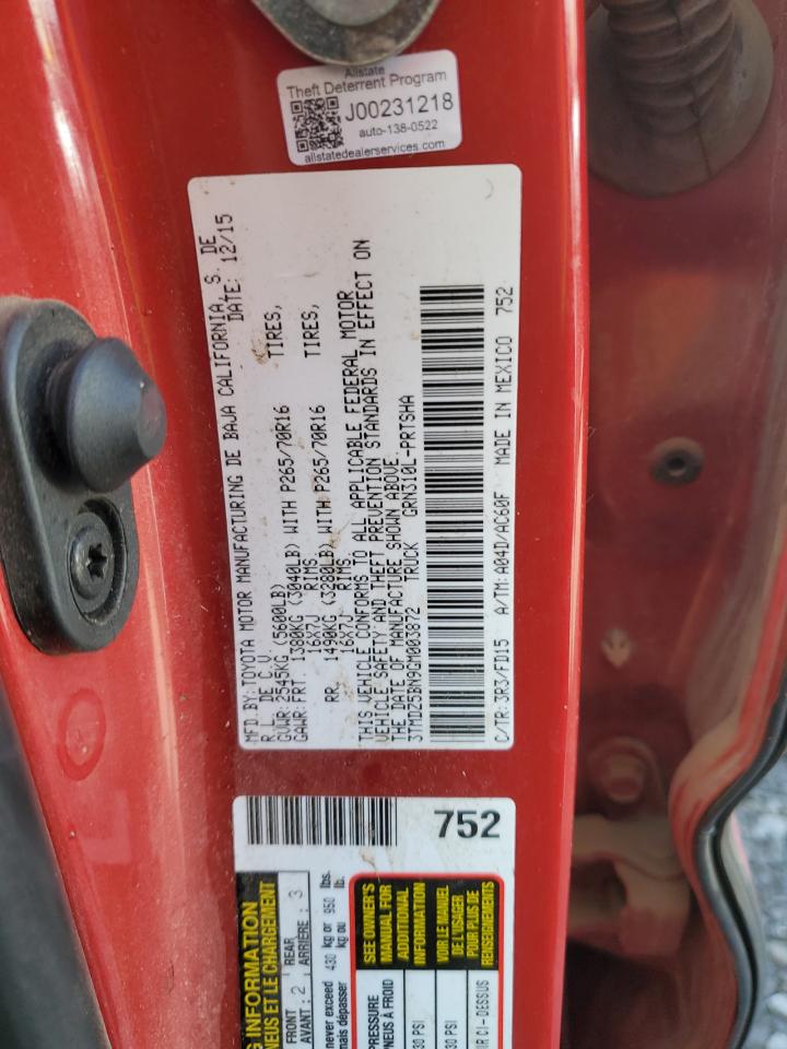 2016 Toyota Tacoma Double Cab VIN: 3TMDZ5BN9GM003872 Lot: 82198565