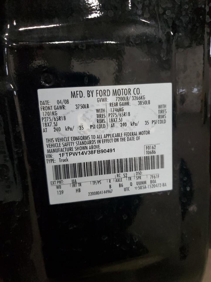 2008 Ford F150 Supercrew VIN: 1FTPW14V38FB90491 Lot: 90425565