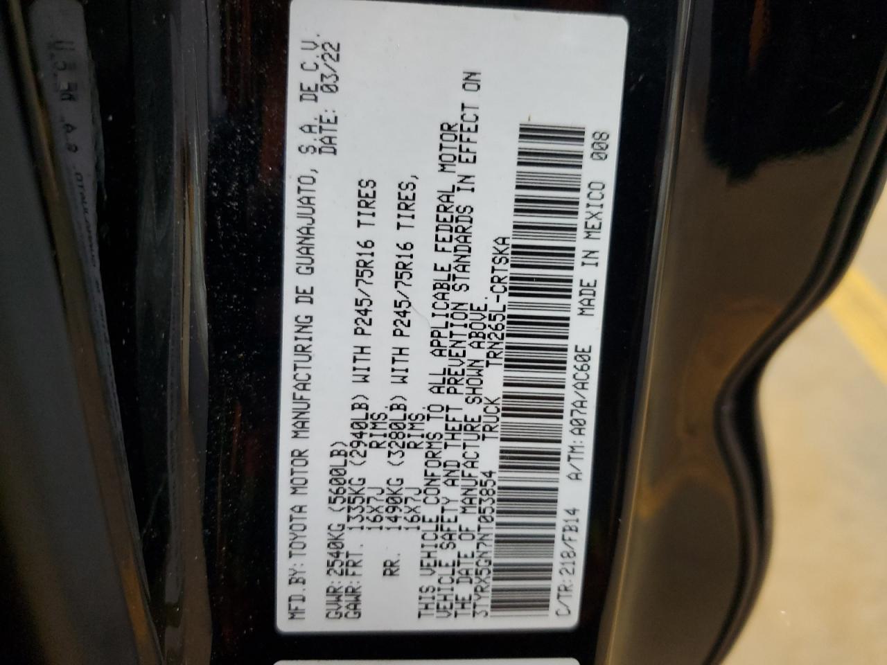 2022 Toyota Tacoma Access Cab VIN: 3TYRX5GN7NT053854 Lot: 82209585