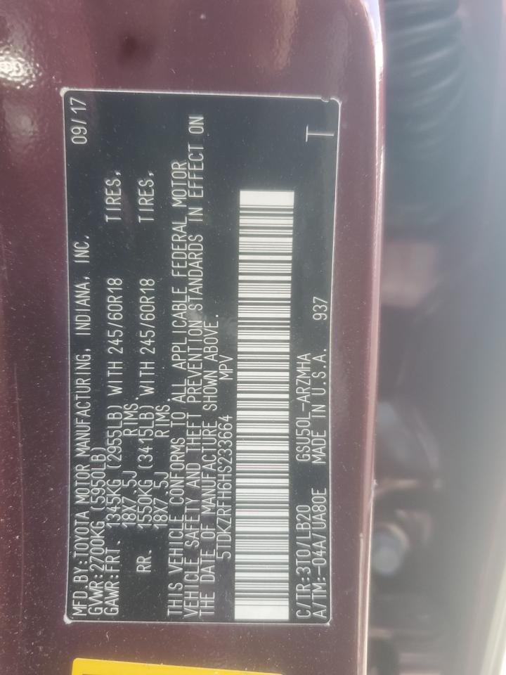 2017 Toyota Highlander Se VIN: 5TDKZRFH6HS233664 Lot: 84977415