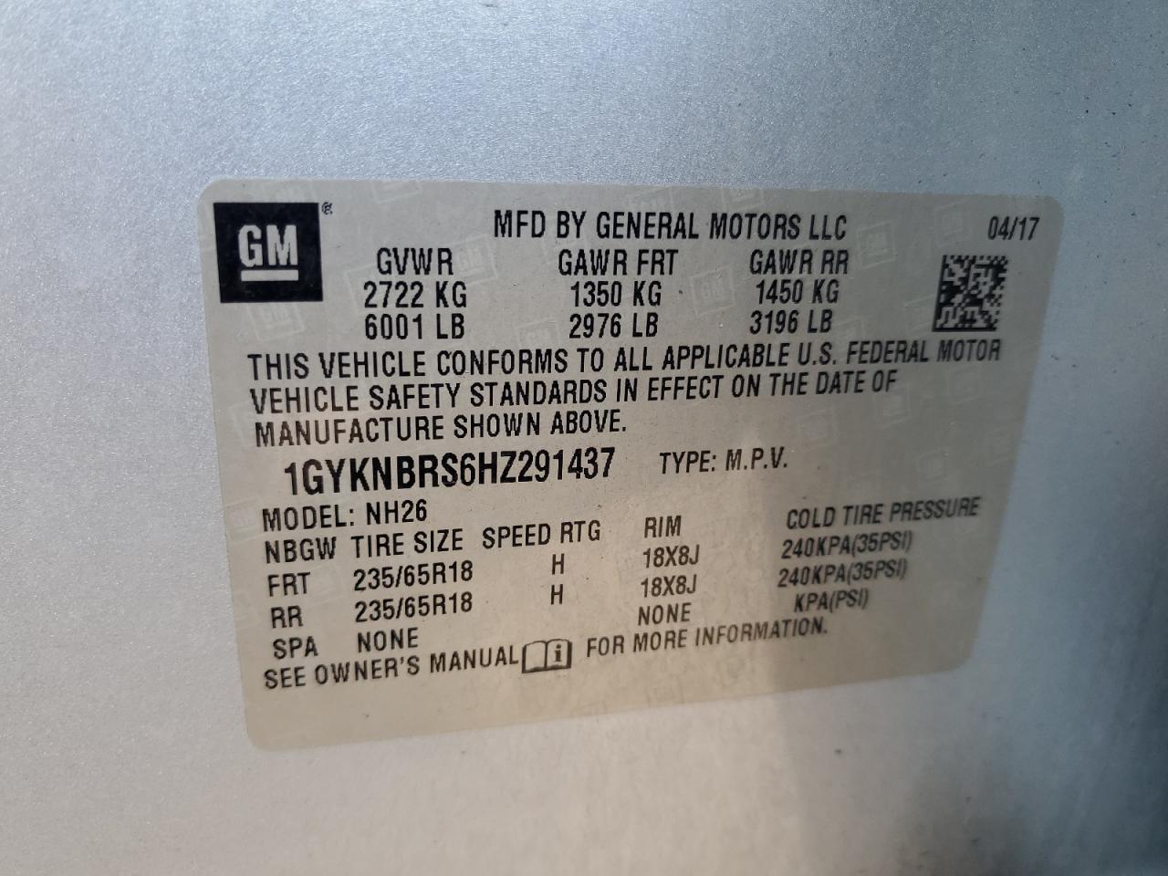 2017 Cadillac Xt5 Luxury VIN: 1GYKNBRS6HZ291437 Lot: 84659935