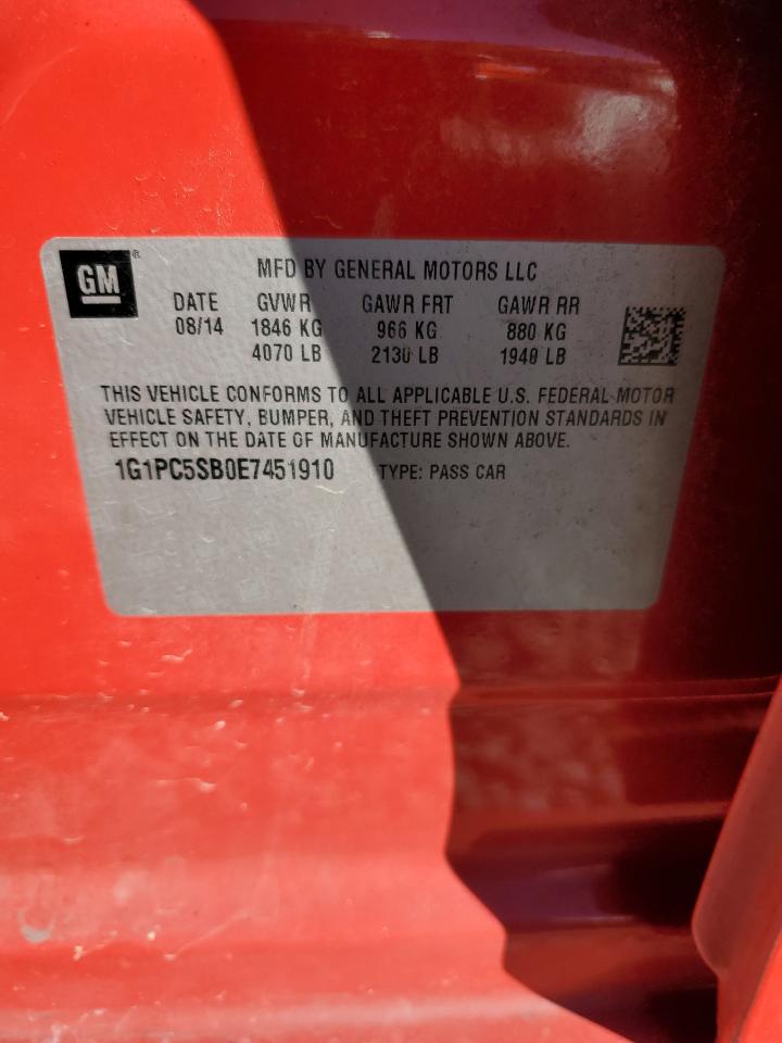 2014 Chevrolet Cruze Lt VIN: 1G1PC5SB0E7451910 Lot: 82189155
