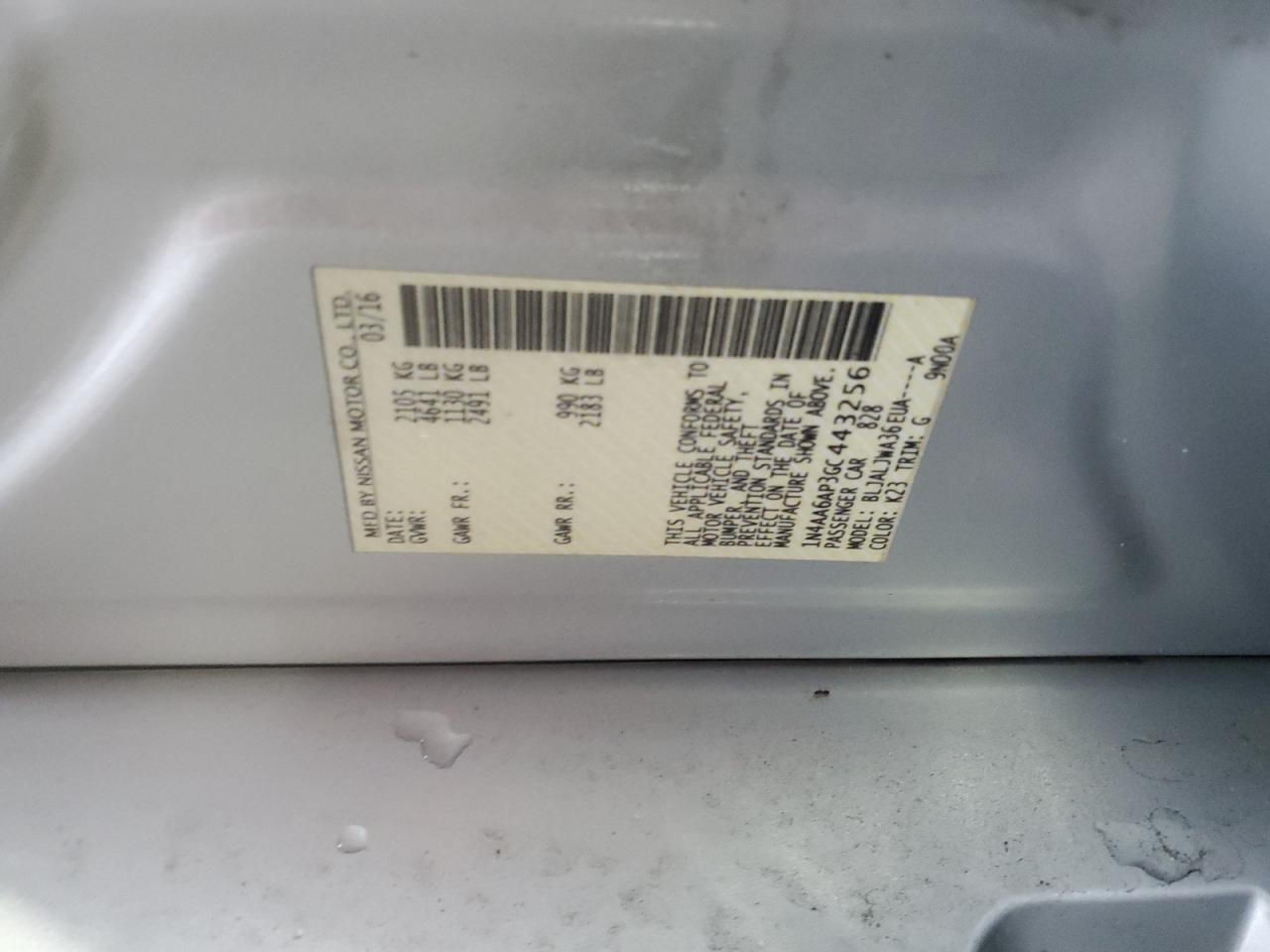 2016 Nissan Maxima 3.5S VIN: 1N4AA6AP3GC443256 Lot: 82751635