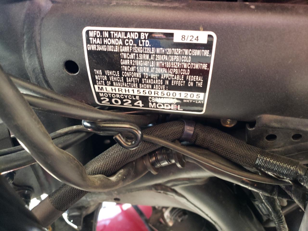 2024 Honda Cbr650 R VIN: MLHRH1550R5001205 Lot: 82230445