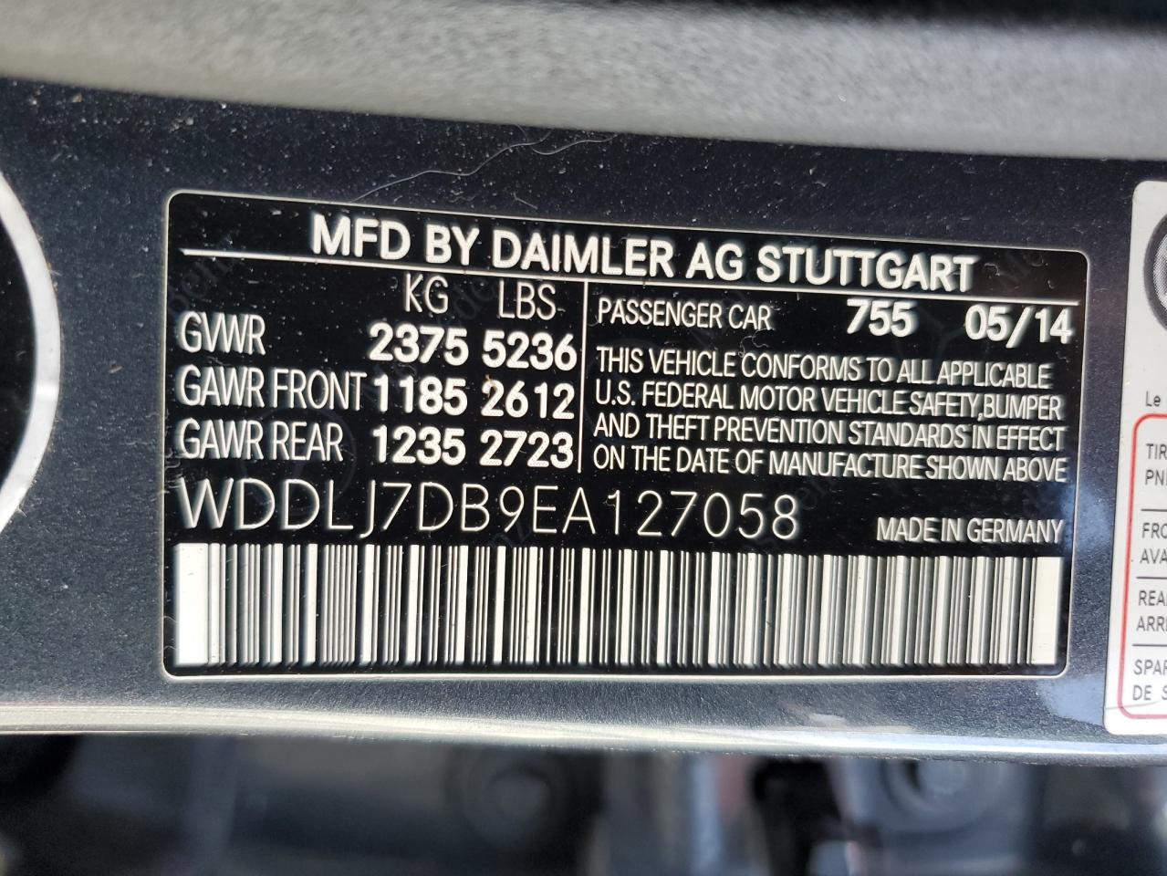 2014 Mercedes-Benz Cls 550 VIN: WDDLJ7DB9EA127058 Lot: 82523075