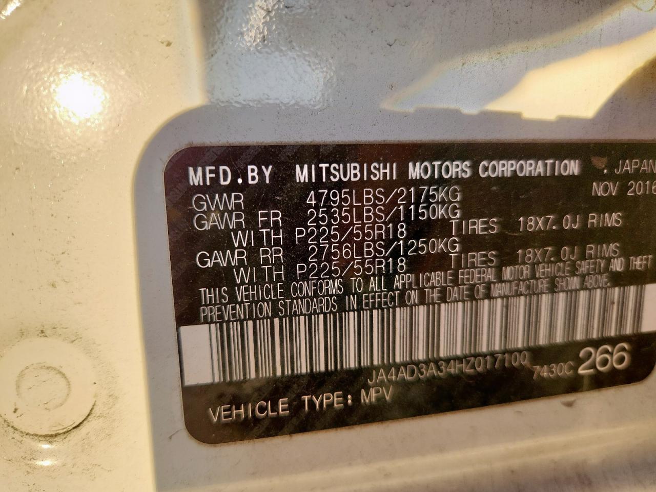 2017 Mitsubishi Outlander Se VIN: JA4AD3A34HZ017100 Lot: 85935135