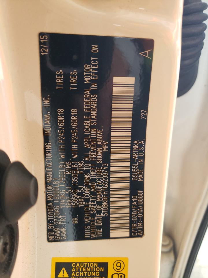 2016 Toyota Highlander Le VIN: 5TDBKRFH1GS238743 Lot: 85319015