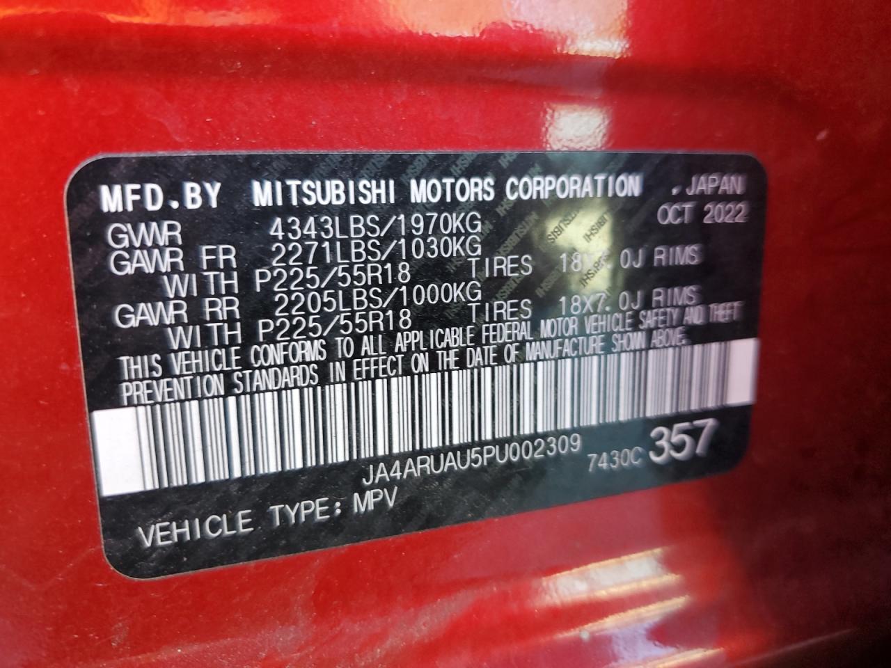 2023 Mitsubishi Outlander Sport S/Se VIN: JA4ARUAU5PU002309 Lot: 87358345