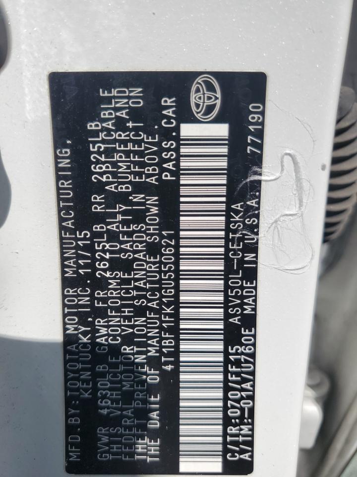 2016 Toyota Camry Le VIN: 4T1BF1FK1GU550621 Lot: 84728605