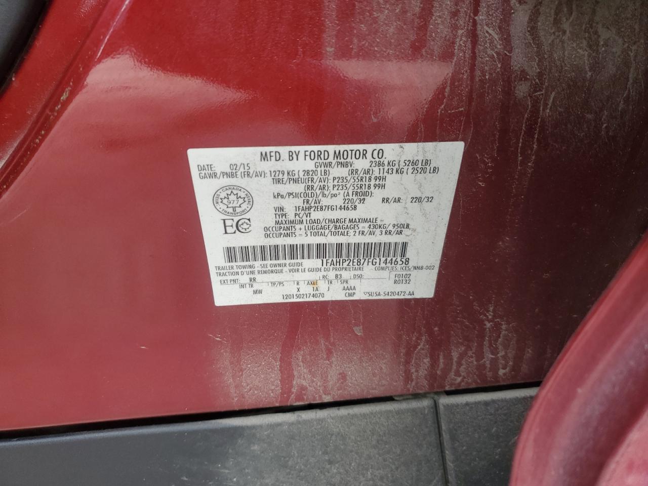 2015 Ford Taurus Sel VIN: 1FAHP2E87FG144658 Lot: 90799865