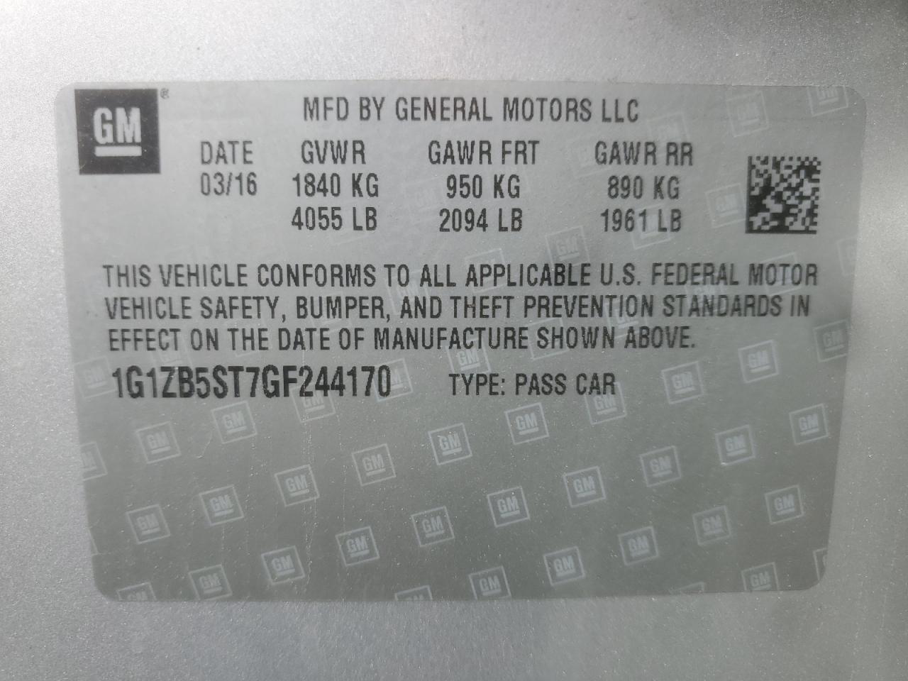 2016 Chevrolet Malibu Ls VIN: 1G1ZB5ST7GF244170 Lot: 86265755