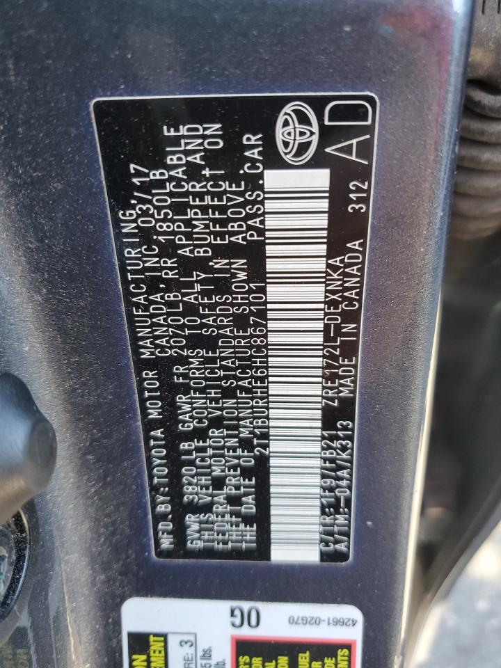 2017 Toyota Corolla L VIN: 2T1BURHE6HC867101 Lot: 84804935