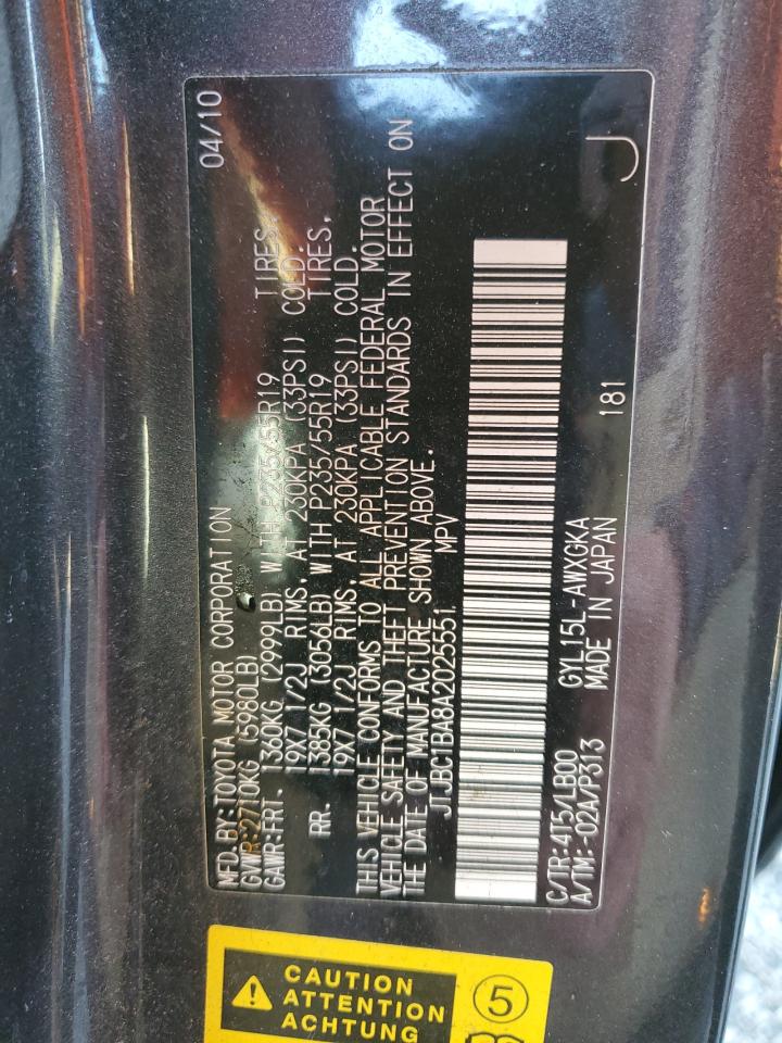 2010 Lexus Rx 450H VIN: JTJBC1BA8A2025551 Lot: 82453715