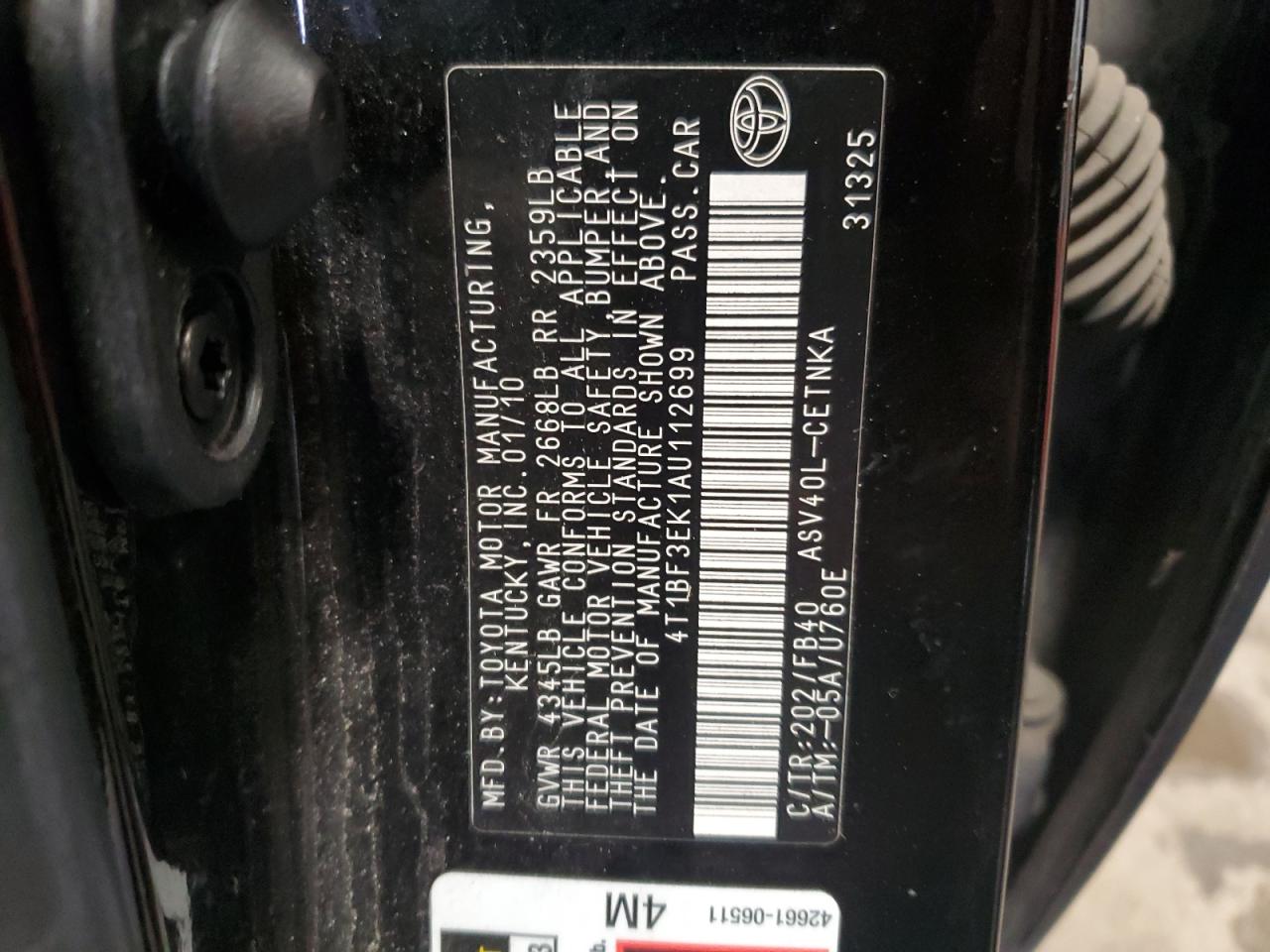 2010 Toyota Camry Base VIN: 4T1BF3EK1AU112699 Lot: 86640775