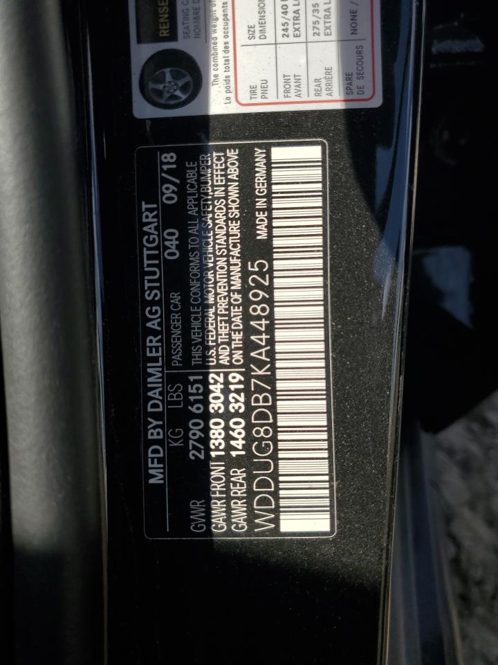 2019 Mercedes-Benz S 560 VIN: WDDUG8DB7KA448925 Lot: 80866365