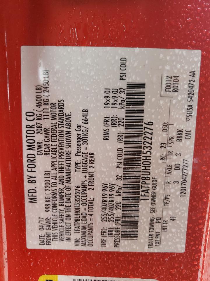 2017 Ford Mustang VIN: 1FATP8UH0H5322276 Lot: 90113645