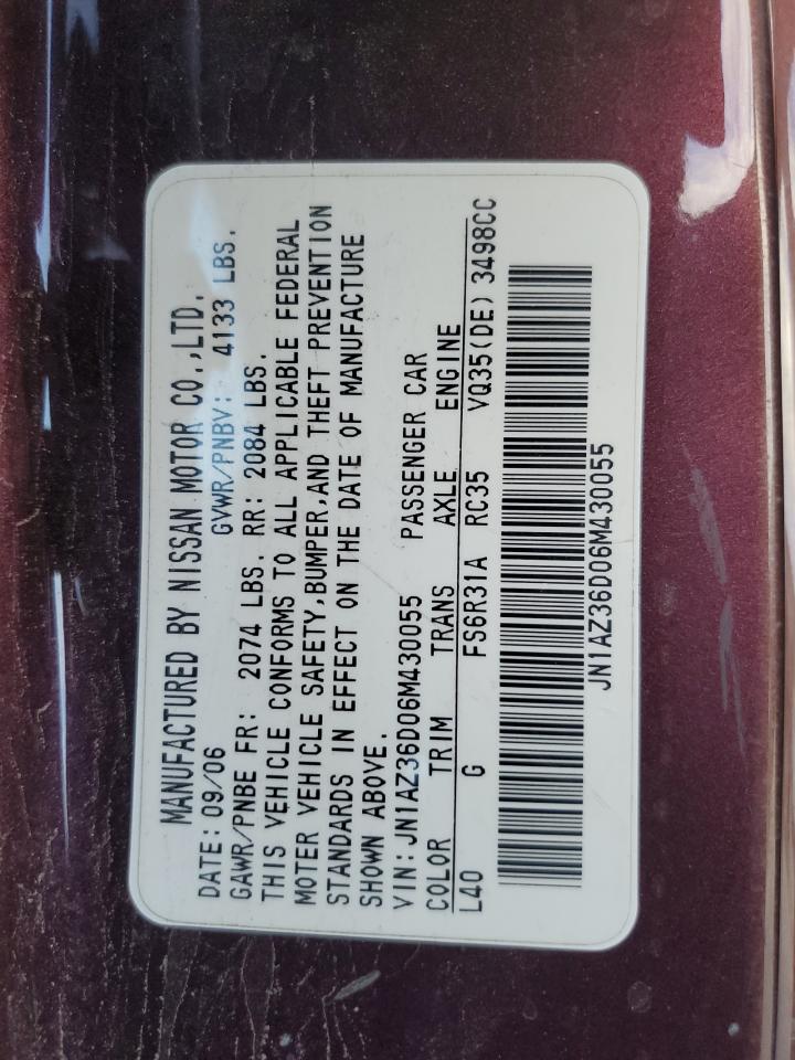 2006 Nissan 350Z Roadster VIN: JN1AZ36D06M430055 Lot: 85730425