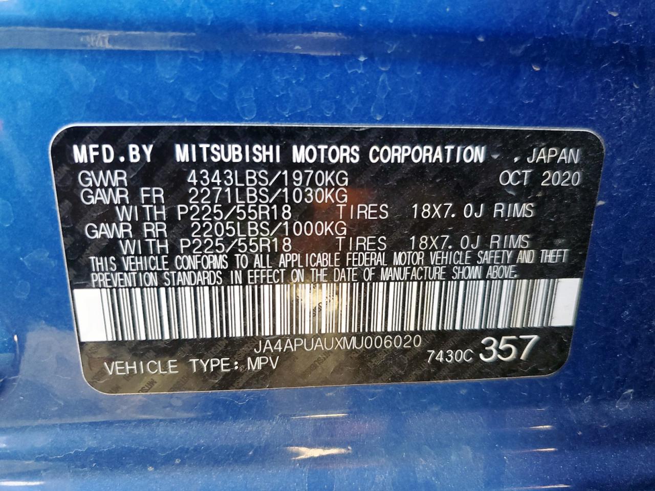 2021 Mitsubishi Outlander Sport Es VIN: JA4APUAUXMU006020 Lot: 89660755