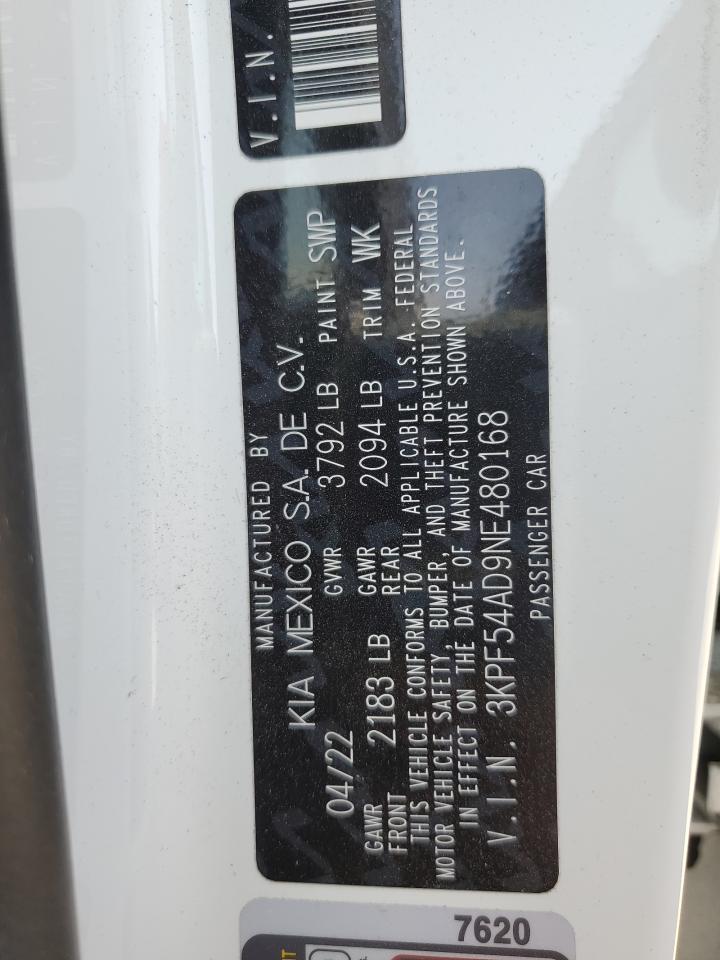 2022 Kia Forte Gt Line VIN: 3KPF54AD9NE480168 Lot: 82709385