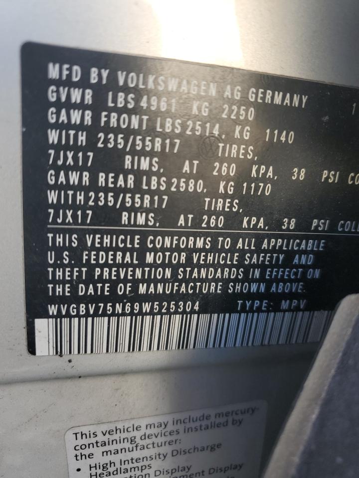 2009 Volkswagen Tiguan Se VIN: WVGBV75N69W525304 Lot: 85083165