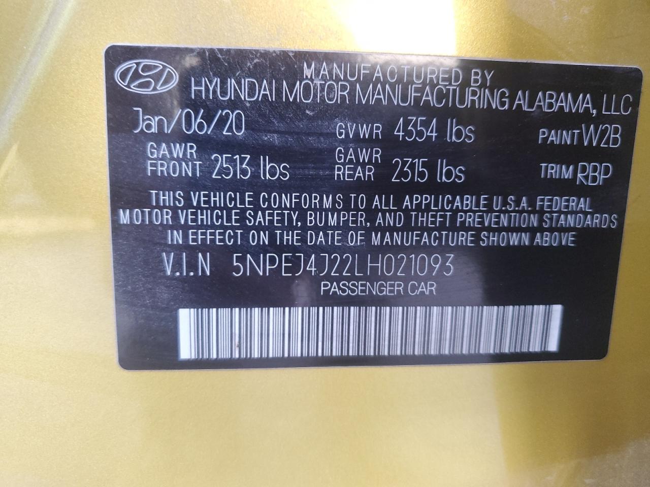 2020 Hyundai Sonata Sel Plus VIN: 5NPEJ4J22LH021093 Lot: 86785815